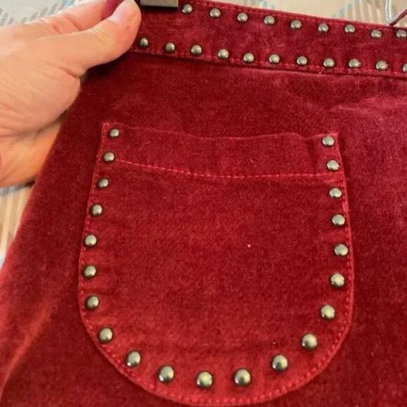 Studded cranberry velvet mini skirt Silver Back Zipper Detail Size 0 90s Y2K - Picture 8 of 10